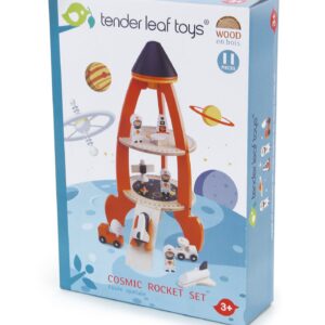 Rakett sett- Tender Leaf - Treleker Raketten er klar til å sjøs! Raketspillsettet består av en stor, to-etasjers rakett med åpne sider for å gjøre det enkelt å spille sammen. Det er en rampe som enkelt kan laste raketten. Tre astronauter, to små romskip, to små romskip og flere andre tilbehør. Malt i klare, moderne farger som ikke bare gjør det deilig å leke med, men også gjør det til en fin detalj på barnerommet. Et flott leketøy for å skape interesse for astrologi, vitenskap og fantasifull rollespill. Tender Leaf lager vakkert designede treleker som fremmer læring gjennom lek. Alder: 3 år + Mål: 38,50 x 27 x 48 cm Materiale: Tre TL8311P 2