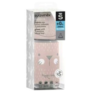 Premium tåteflaske i glass - 240 ml – Hygge – Suavinex - Rosa