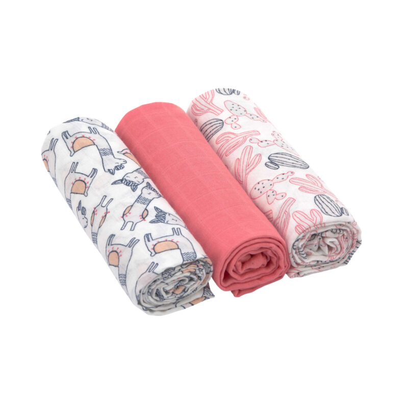 3-pk Heavenly soft Swaddle L- Glama Lama coral - Lässig