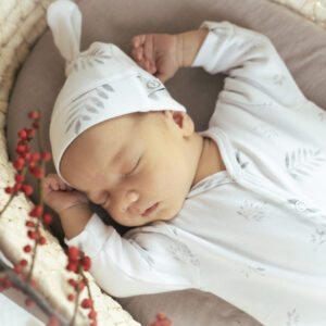 Nyfødt Body - økologisk bomull - Grey Leaves