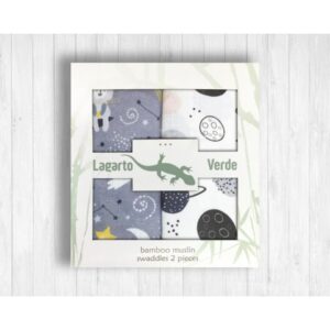 Musselin Gulpekluter 2-pk - 70 x 70 - Lagarto Verde - Planeter/Måner