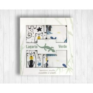 Musselin Gulpekluter 2-pk - 70 x 70 - Lagarto Verde - Krokodille/Bjørn