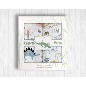 Musselin Gulpekluter 2-pk - 70 x 70 - Lagarto Verde - Dinosaurer